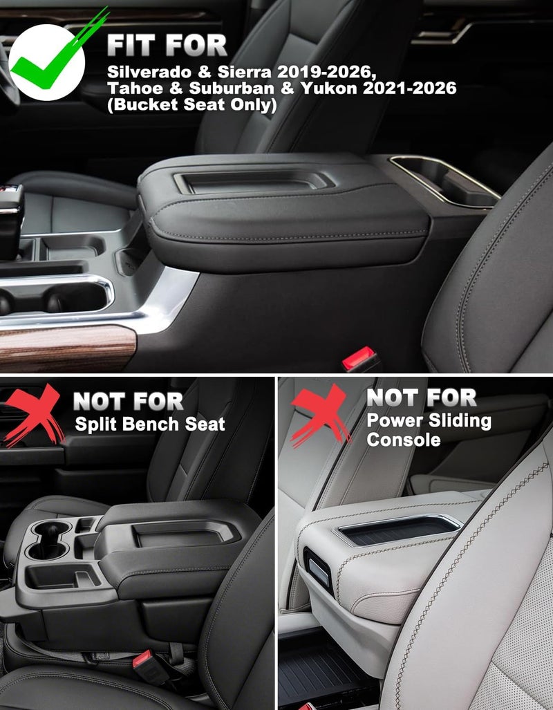 Eaglecover Center Console Armrest Cover for GMC Sierra & Chevy Silverado 2019-2026, Tahoe & Yukon & Suburban 2021-2026, Floor Console Bucket Seat Only, Vinyl Leather Trim, Scratchproof, Black - Image 2